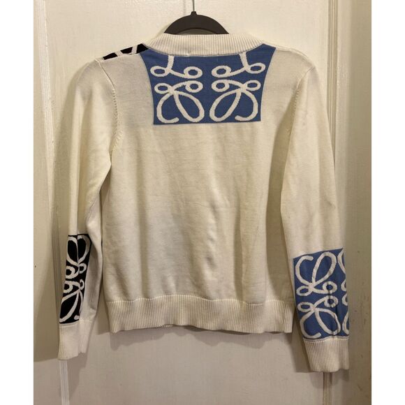 NWOT  LOEWE White Blue Logo Graphic Button Up Cardigan Top  Women's Size Large - Picture 6 of 9